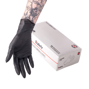 Doos met 100 Saferly Black Latexhandschoenen - Doos van 10