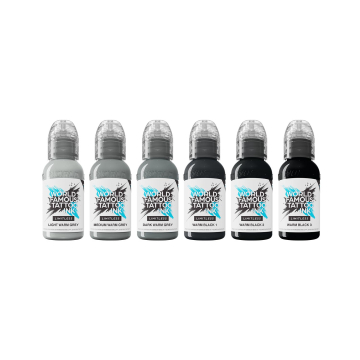 World Famous Limitless tatoeage-inkt - Shades of Grey - Warm Grey Pastel Set - 6x 30 ml