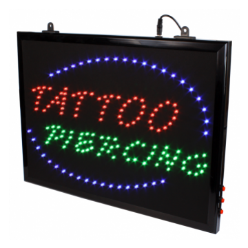 Ophangbare (met Ketting) Tattoo Studio Tattoo + Piercing LED Bord