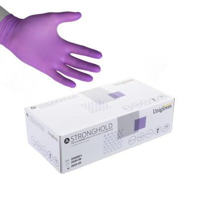 Doos met 100 Unigloves Stronghold Premium Nitrile Gloves - Purple