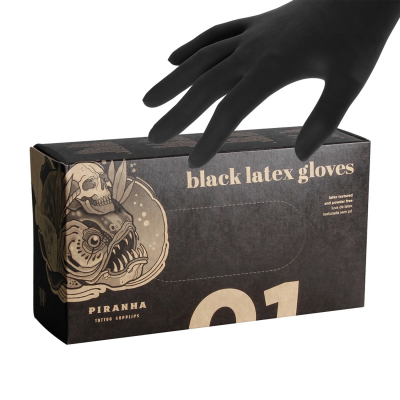 Doos met 100 Piranha Zwarte Latex Handschoenen