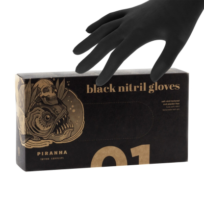 Doos met 100 Piranha Zwart Nitril Handschoenen