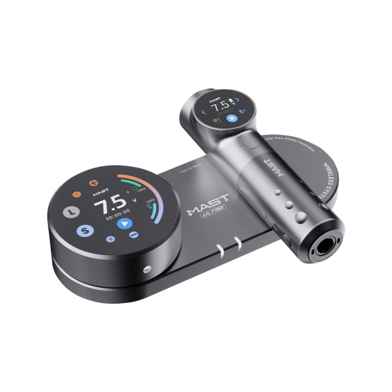 Dragonhawk Mast Archer Ultra Tattoo Machine met oplaadstation - Matgrijs - 4,5 mm slag