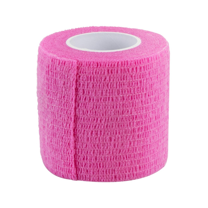 Un pansement adhésif Ruban Killer Beauty 50MM x 4.5M - Rose avec une surface texturée est représenté debout sur un fond blanc.