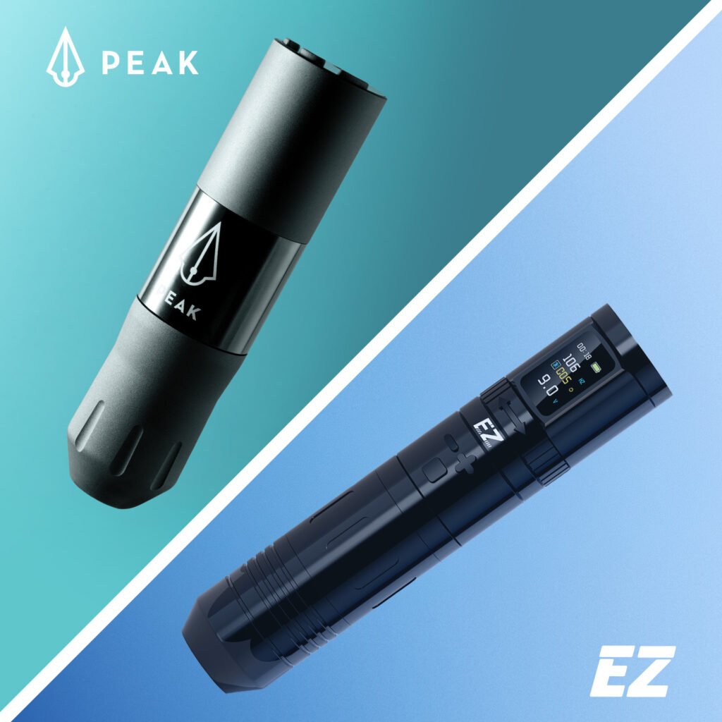 De Peak S1MP en de EZ EVOTech Pro tattoo pen machine.